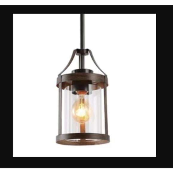 Sturgeon 1-Light Mini Wood Farmhouse Pendant Light Fixtures new - Picture 1 of 6